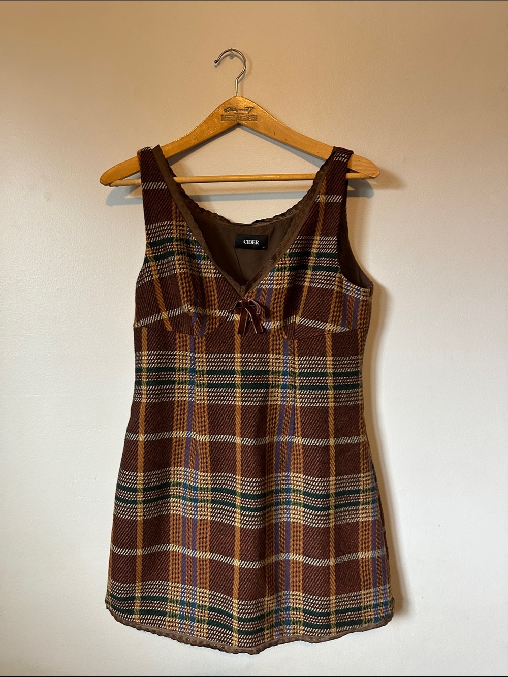 Cider Plaid Brown V-Neck Sleeveless Dress Women's Size XL